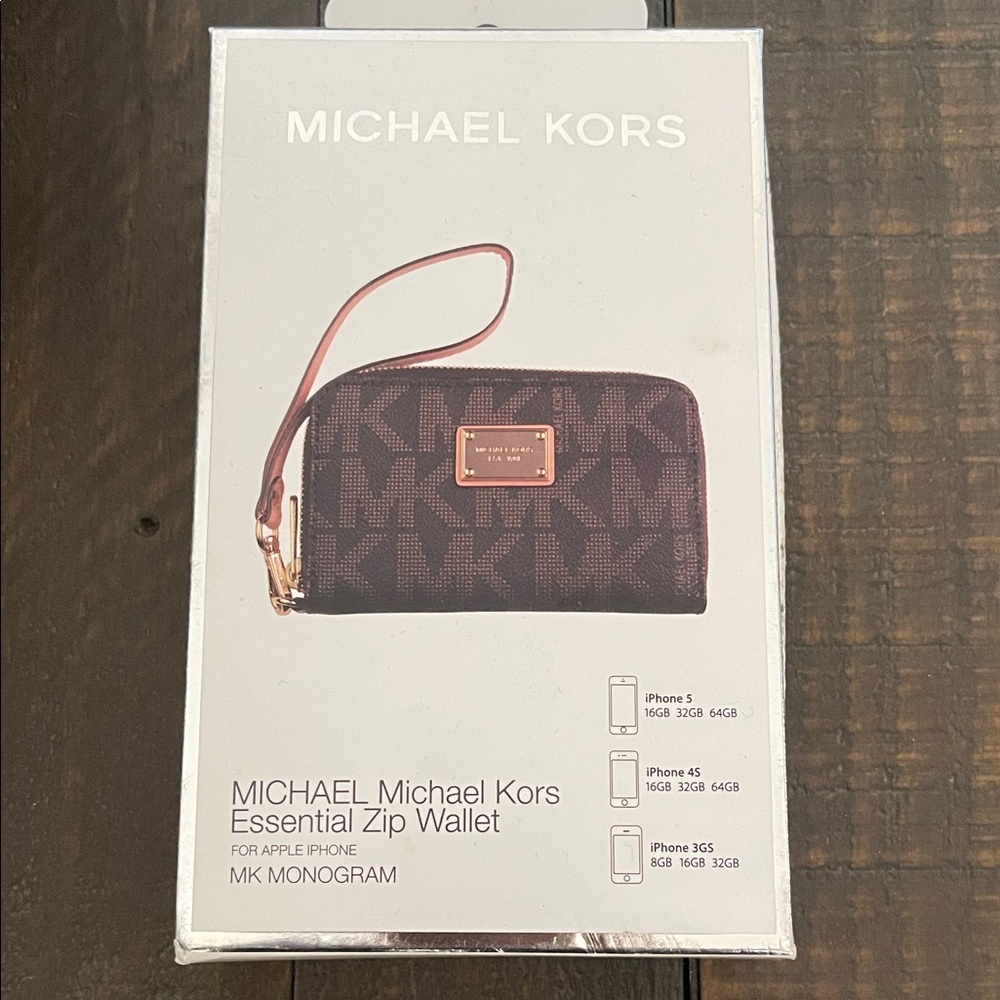 Michael Kors Dark Brown Monogram Zip Wallet NEW in the Box